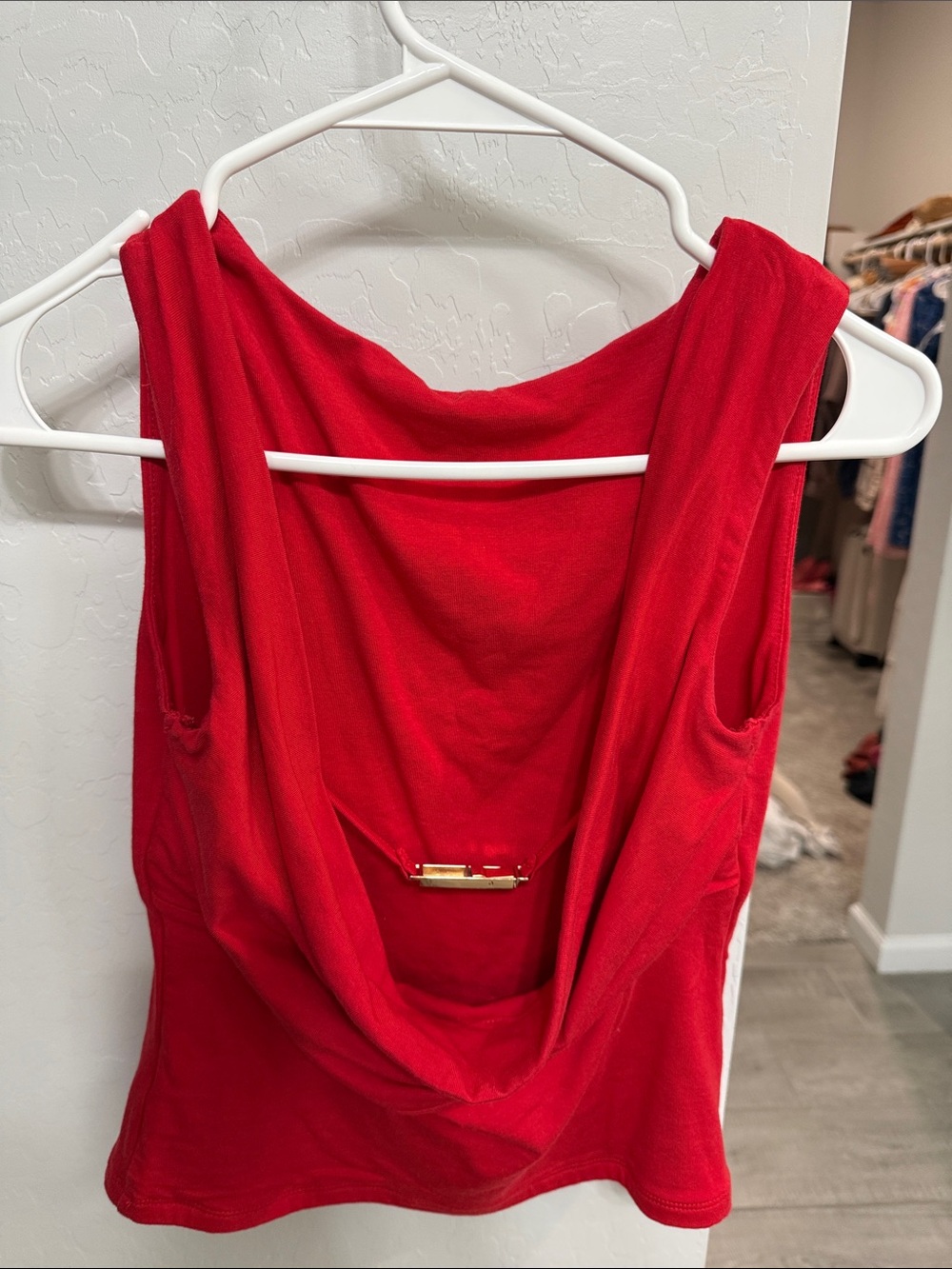 Red Draped Back Tank Top with gold clasp
